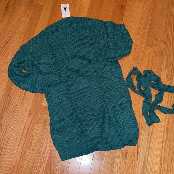 Zesica Amazon Find NWT❗️Peacock Green Crewneck Tie Waist Sweater Dress - Picture 8 of 9
